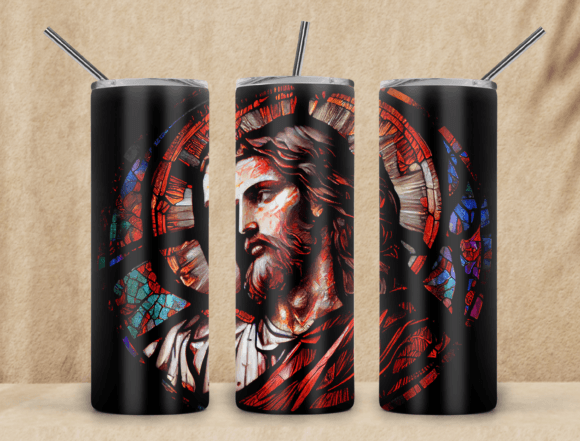 Jesus Stained Glass 20oz PNG – Elegant Graphics for Tumbler Wraps & Branding