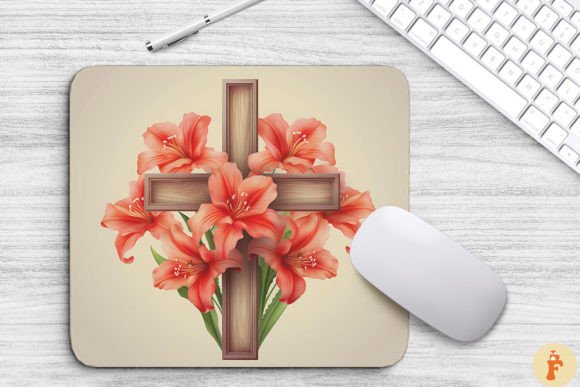 Wooden Cross with Amaryllis Flowers Graphics for Faith-Based Backgrounds