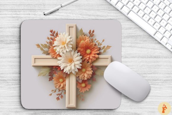 Wooden Cross with Chrysanthemum Flowers