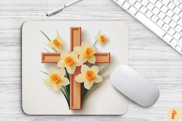 Wooden Cross with Daffodil Flowers Graphics for Backgrounds & Digital Product Sellers