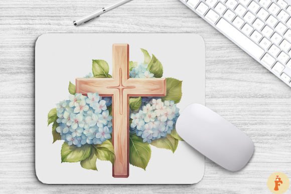 Wooden Cross with Hydrangea Flowers Graphics for Local Branding and Packaging Backgrounds