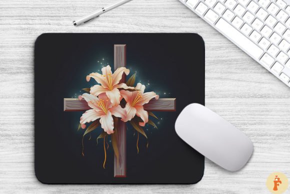 Wooden Cross with Lily Flowers: A Graceful Graphic for Faith-Inspired Branding and Background Design