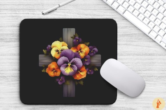 Wooden Cross with Pansy Flowers: A Thoughtful Graphic for Faith-Based Branding and Soft Religious Backgrounds