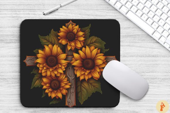 Wooden Cross with Sunflower Flowers – A Unique Graphic for Faith-Based Branding and Seasonal Marketing